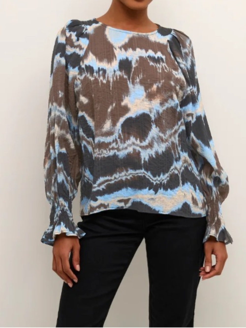 Kaffe Kasusana Blouse Size Small Brown Blue Fade Print Longsleeve New - Picture 2 of 13